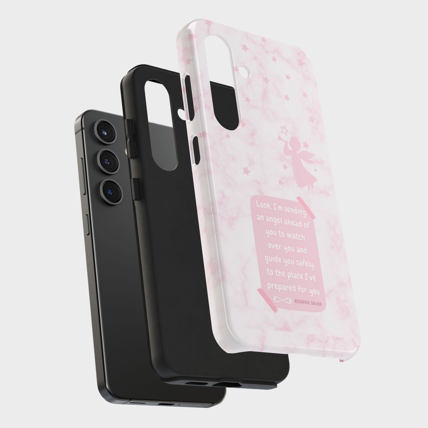 Fundas resistentes para teléfono con guía angelical, funda inspiradora, regalo para ella, regalo para amantes de los ángeles, funda rosa pastel, protección con amor