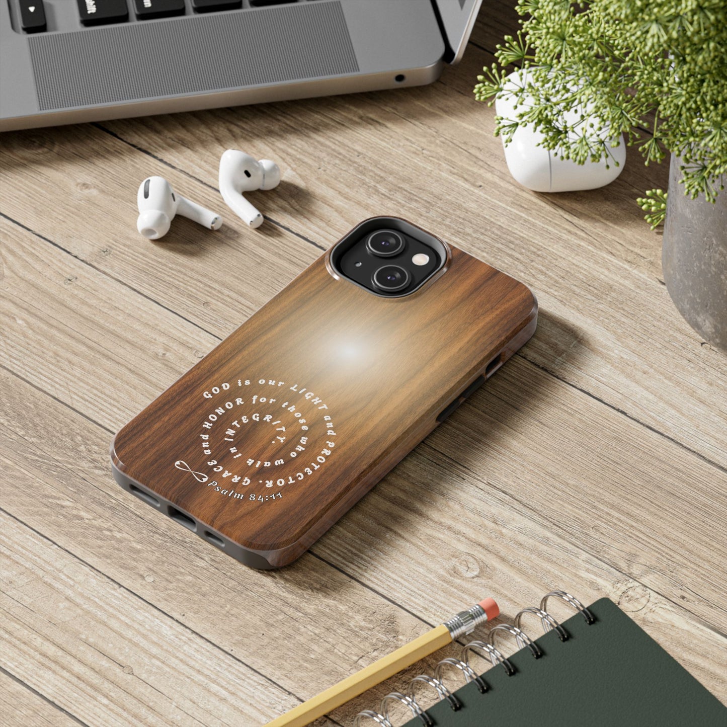Rustic Tough Phone Case with Inspirational Quote, Gift for Faithful Friends, Protection Case, Wood Design, Unique Present