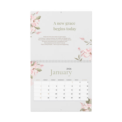 Calendario de pared de fe 2026: Un año de esperanza y reflexión | Planificador mensual cristiano floral