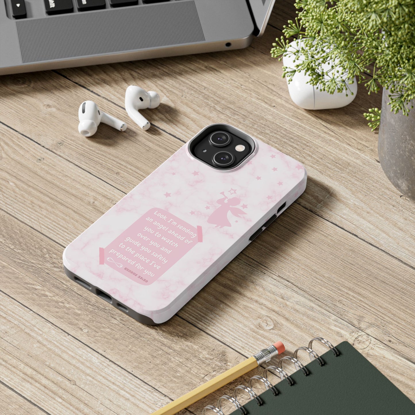 Angel Guidance Tough Phone Cases, Inspirational Phone Cover, Gift for Her, Angel Lover Gift, Pastel Pink Phone Case, Protection with Love