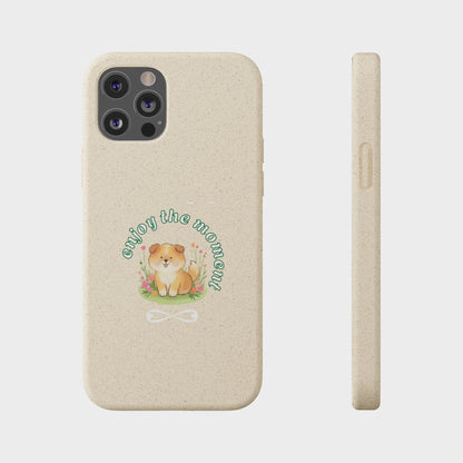 Funda biodegradable para teléfono - "Disfruta el momento" - Ecológica, regalo para amantes de los perros, accesorio adorable para mascotas, estilo de vida sostenible, diseño único