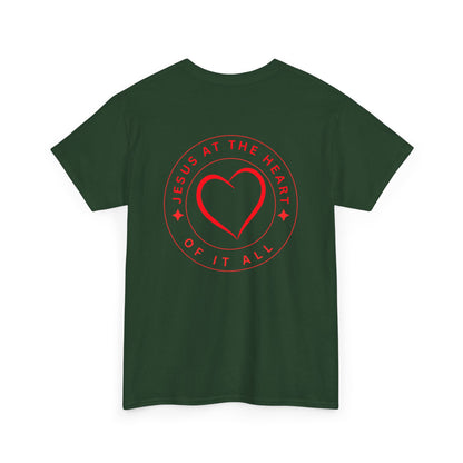 “Jesus at the Heart of It ALL” Christian T-Shirt for Men – Faith-Focused Cotton Tee