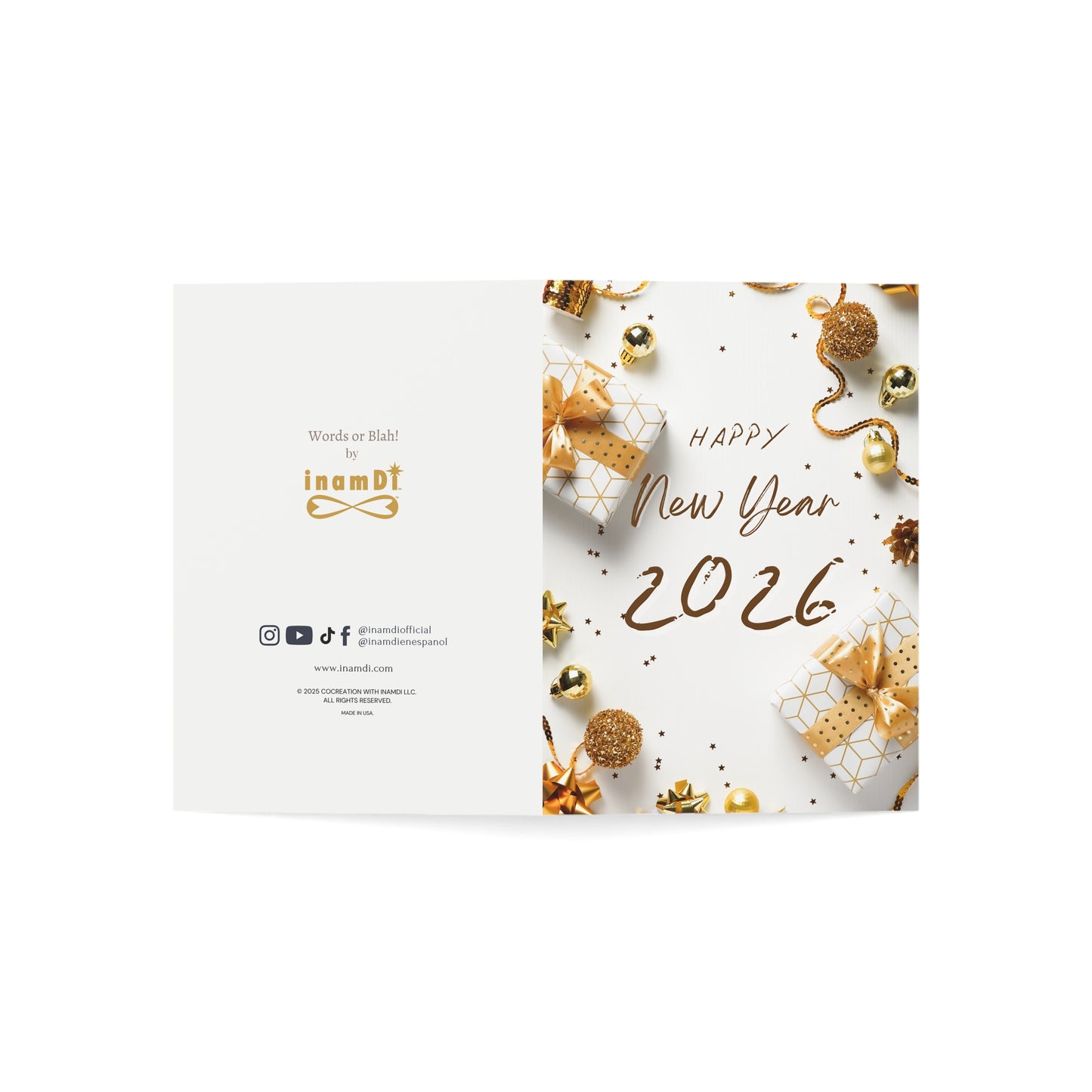Tarjeta de felicitación de Año Nuevo 2026: Celebración con confeti dorado (paquete de 1, 10, 30 y 50)