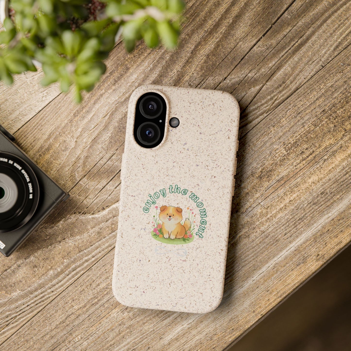 Funda biodegradable para teléfono - "Disfruta el momento" - Ecológica, regalo para amantes de los perros, accesorio adorable para mascotas, estilo de vida sostenible, diseño único