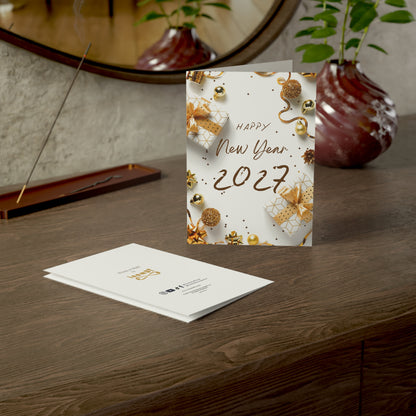Tarjeta de felicitación de Año Nuevo 2026: Celebración con confeti dorado (paquete de 1, 10, 30 y 50)