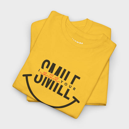 Camiseta de algodón grueso “SMILE” para mujer: camiseta motivadora para regalar, salir y transmitir energía positiva.