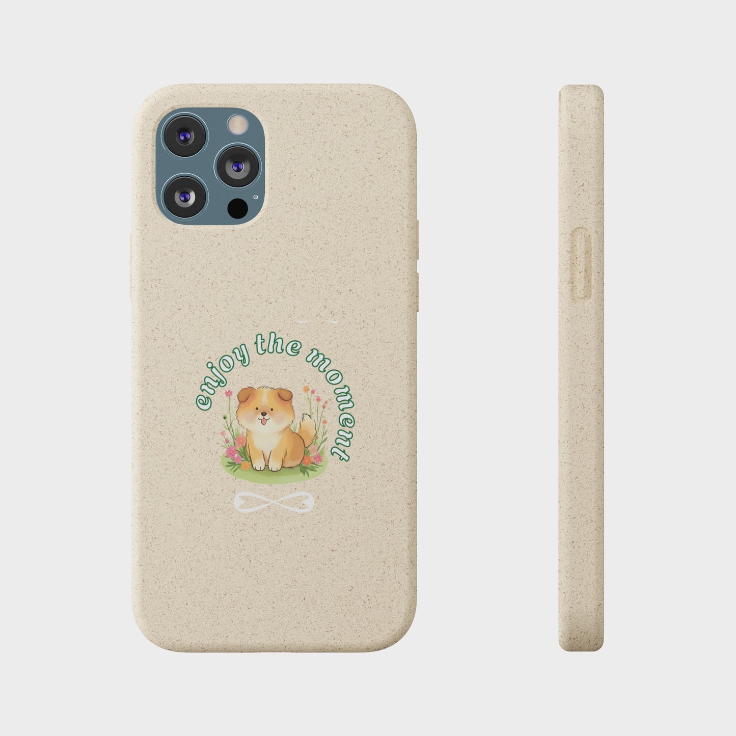 Funda biodegradable para teléfono - "Disfruta el momento" - Ecológica, regalo para amantes de los perros, accesorio adorable para mascotas, estilo de vida sostenible, diseño único
