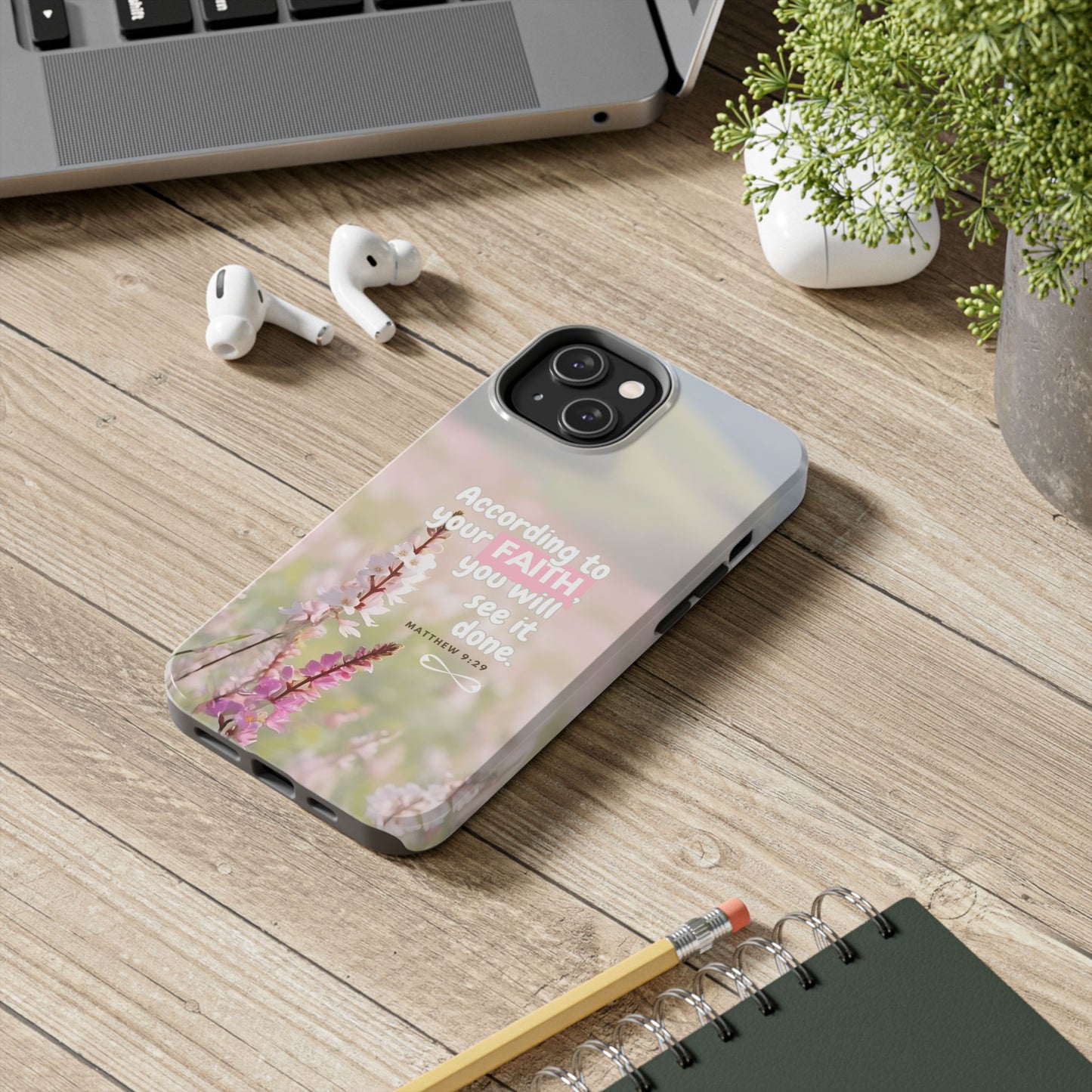 Inspirational Tough Phone Cases with Faith Quote, Floral Phone Cover, Christian Gift, Motivational Case, Bible Verse Accessory