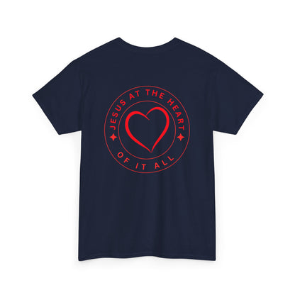 “Jesus at the Heart of It ALL” Christian T-Shirt for Men – Faith-Focused Cotton Tee