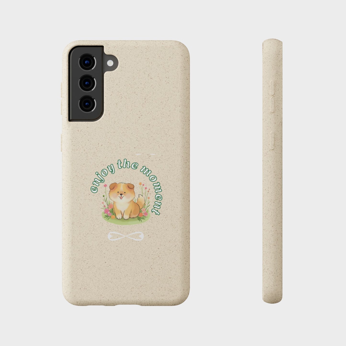 Funda biodegradable para teléfono - "Disfruta el momento" - Ecológica, regalo para amantes de los perros, accesorio adorable para mascotas, estilo de vida sostenible, diseño único