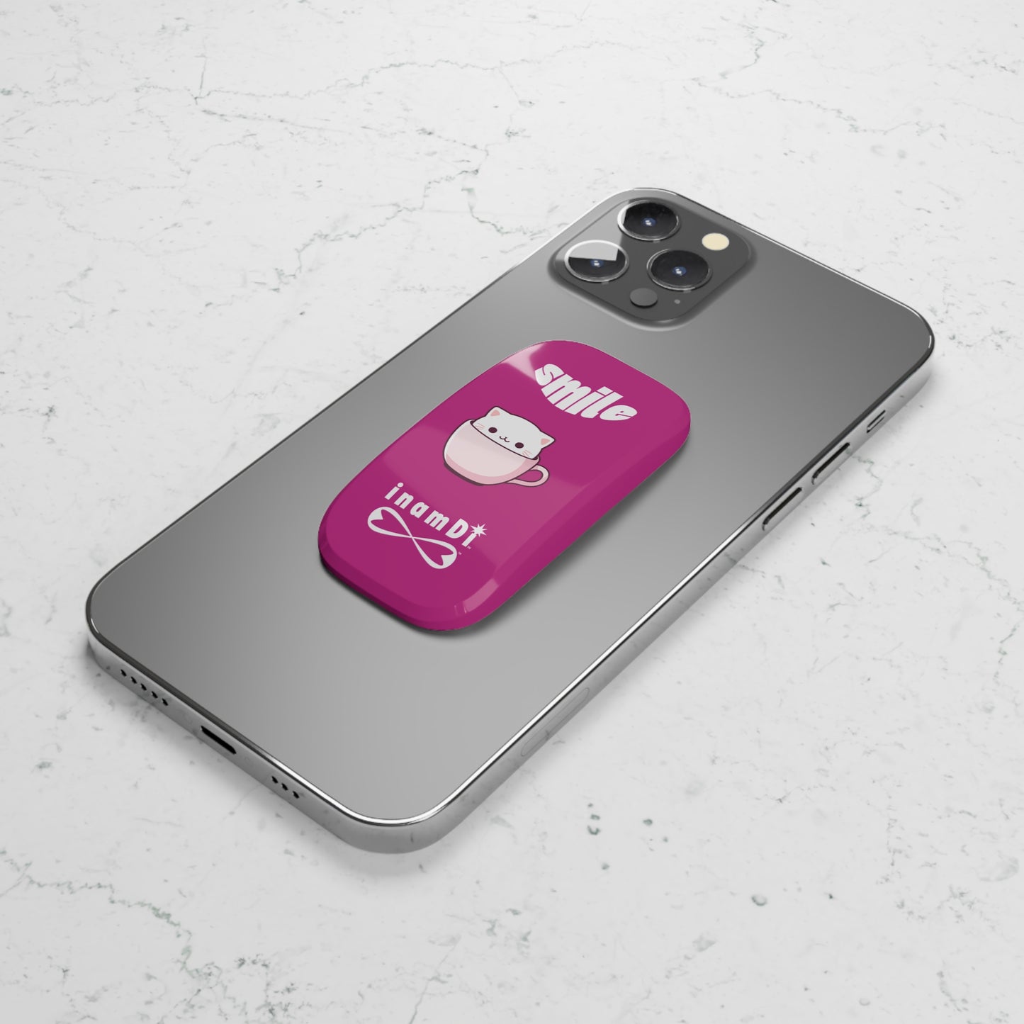 Cute Phone Grip with Smile Cat Design, Cell Phone Accessories, Kawaii Tech Gift, Phone Holder, Pink Cat Grip, Fun Gadget