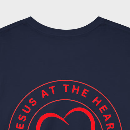 Camiseta cristiana para hombre «Jesús en el corazón de todo»: camiseta de algodón con un mensaje de fe.