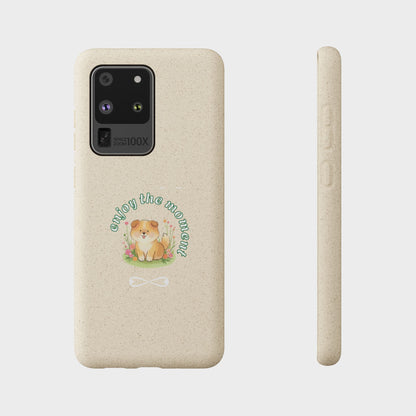 Funda biodegradable para teléfono - "Disfruta el momento" - Ecológica, regalo para amantes de los perros, accesorio adorable para mascotas, estilo de vida sostenible, diseño único