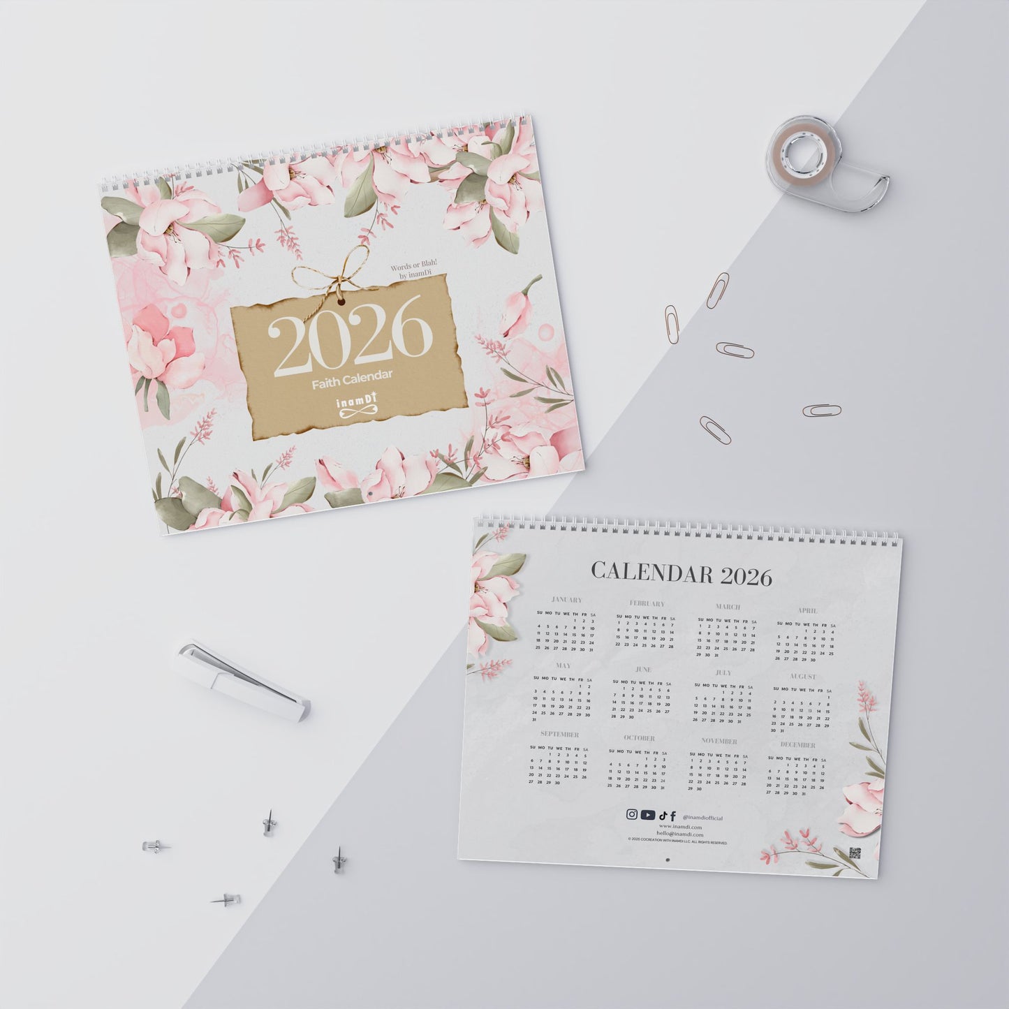 Calendario de pared de fe 2026: Un año de esperanza y reflexión | Planificador mensual cristiano floral