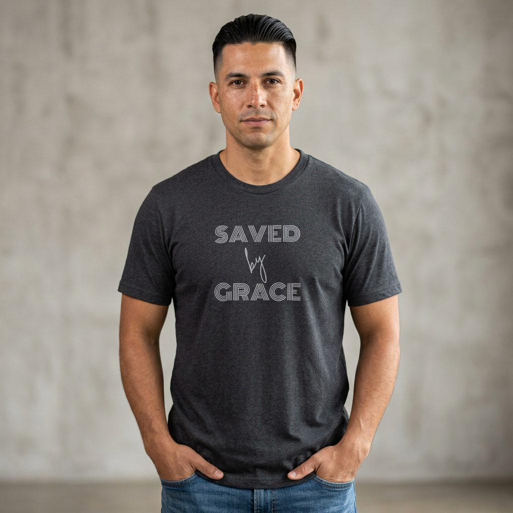 “Saved by Grace” Christian T-Shirt for Men – Inspirational Faith Tee, Everyday Wear or Gift