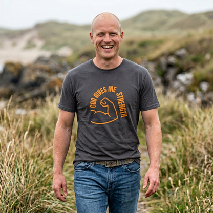“God Gives Me Strength” Christian T-Shirt for Men – Empowering Faith Tee & Inspirational Gift