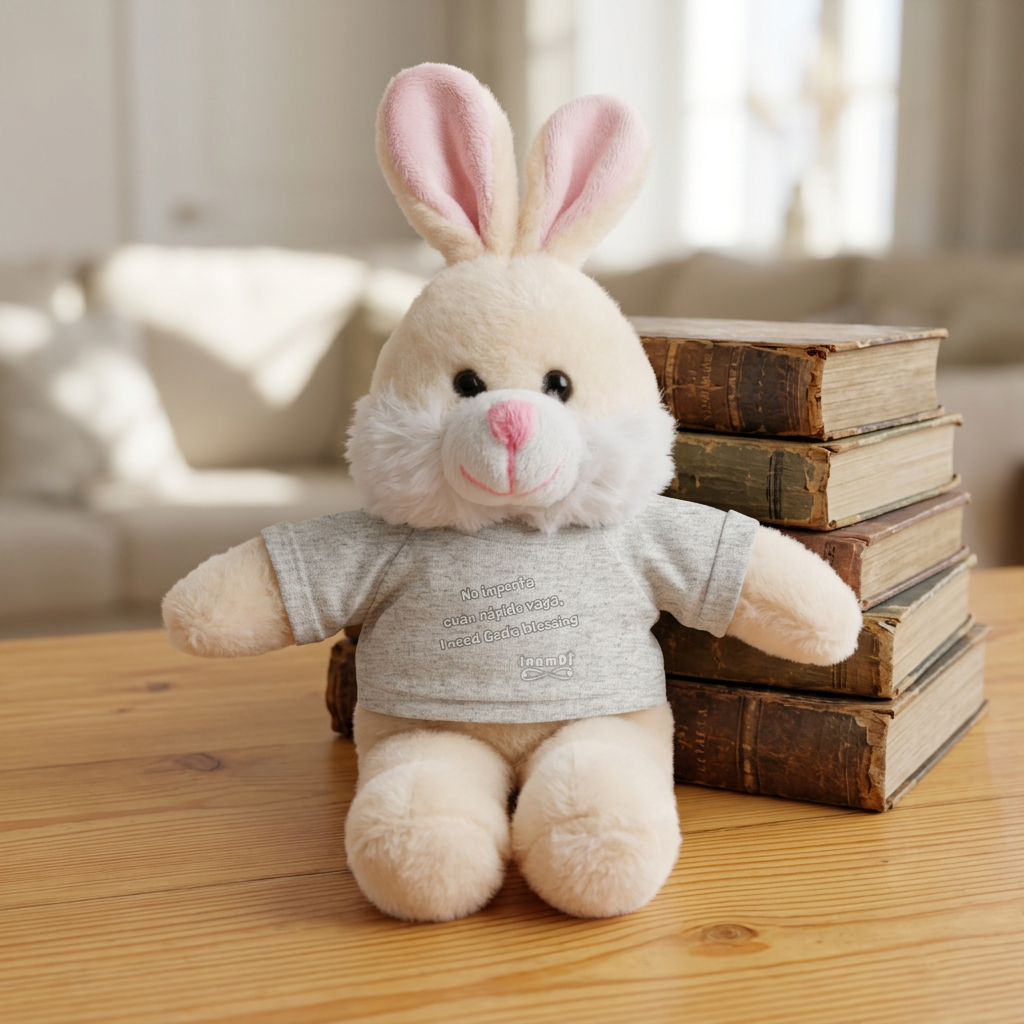 Plush Bunny Toy “No importa cuan rápido vaya, I need God's blessing”