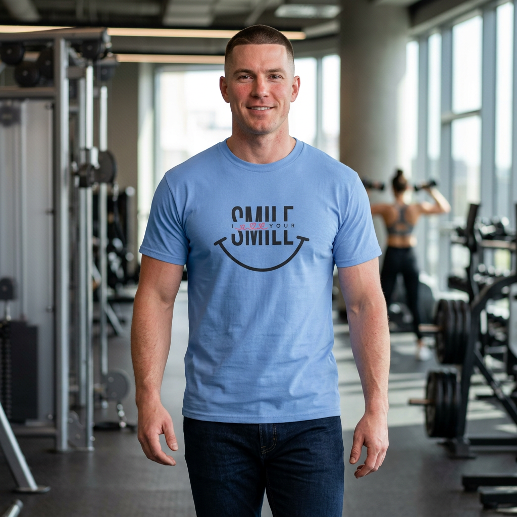 Camiseta de algodón grueso “SMILE” para hombre: camiseta motivadora para uso diario, regalos y vibras positivas.