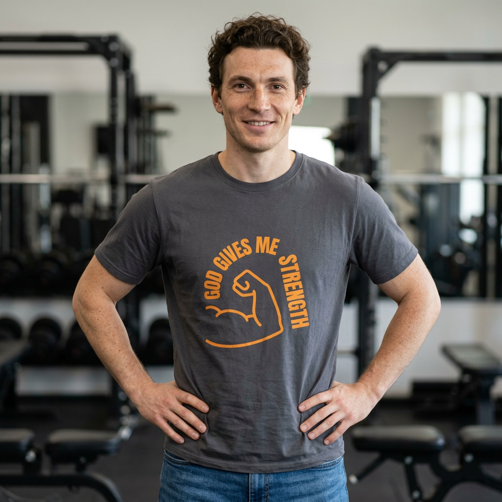 “God Gives Me Strength” Christian T-Shirt for Men – Empowering Faith Tee & Inspirational Gift