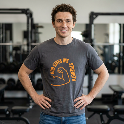“God Gives Me Strength” Christian T-Shirt for Men – Empowering Faith Tee & Inspirational Gift