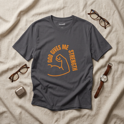 “God Gives Me Strength” Christian T-Shirt for Men – Empowering Faith Tee & Inspirational Gift