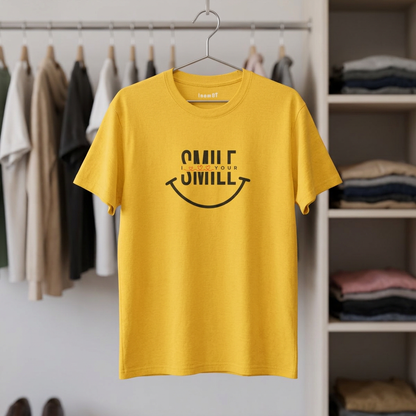 Camiseta de algodón grueso “SMILE” para mujer: camiseta motivadora para regalar, salir y transmitir energía positiva.