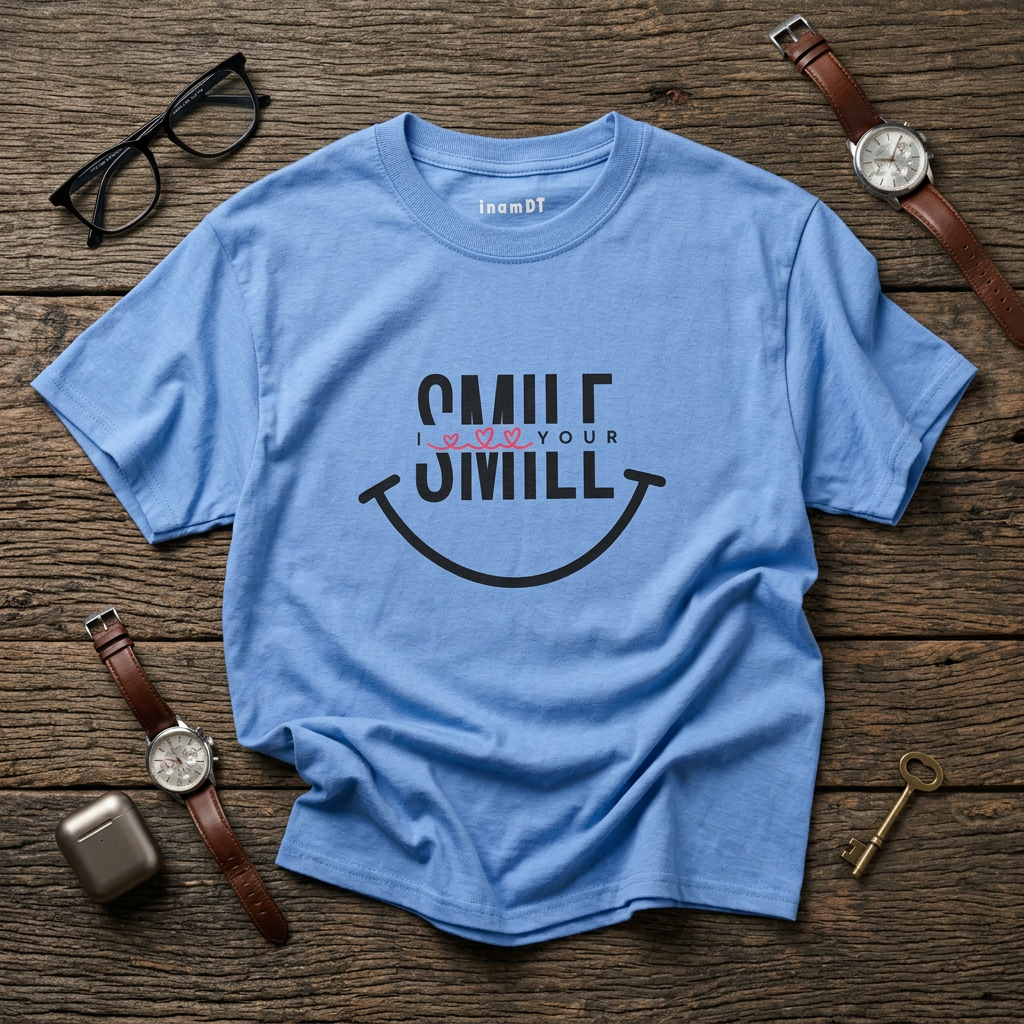 Camiseta de algodón grueso “SMILE” para hombre: camiseta motivadora para uso diario, regalos y vibras positivas.
