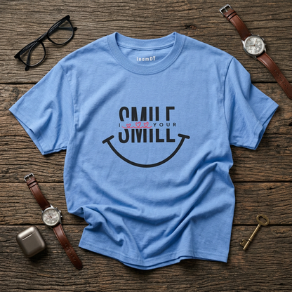 Camiseta de algodón grueso “SMILE” para hombre: camiseta motivadora para uso diario, regalos y vibras positivas.