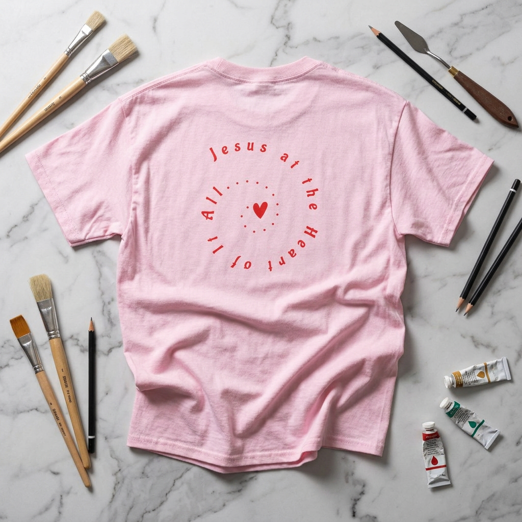 Camiseta "Jesús en el Corazón de Todo" para mujer: camiseta gráfica moderna para regalar, para usar en la calle y para el día a día.
