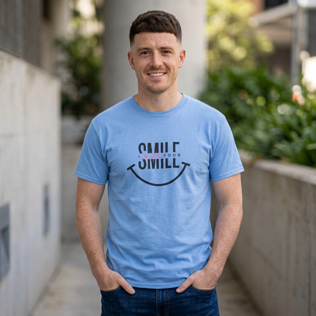 Camiseta de algodón grueso “SMILE” para hombre: camiseta motivadora para uso diario, regalos y vibras positivas.