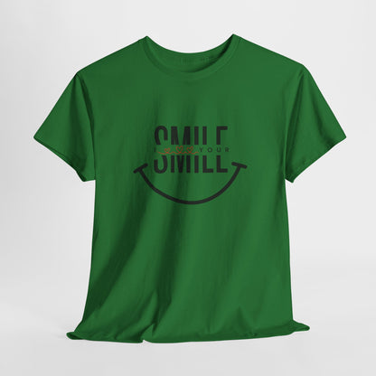 “SMILE” Heavy Cotton T-Shirt for Men – Motivational Tee for Everyday Wear, Gifts, and Positive Vibes