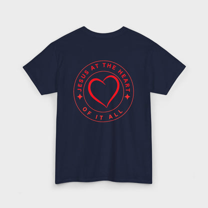 Camiseta cristiana para hombre «Jesús en el corazón de todo»: camiseta de algodón con un mensaje de fe.