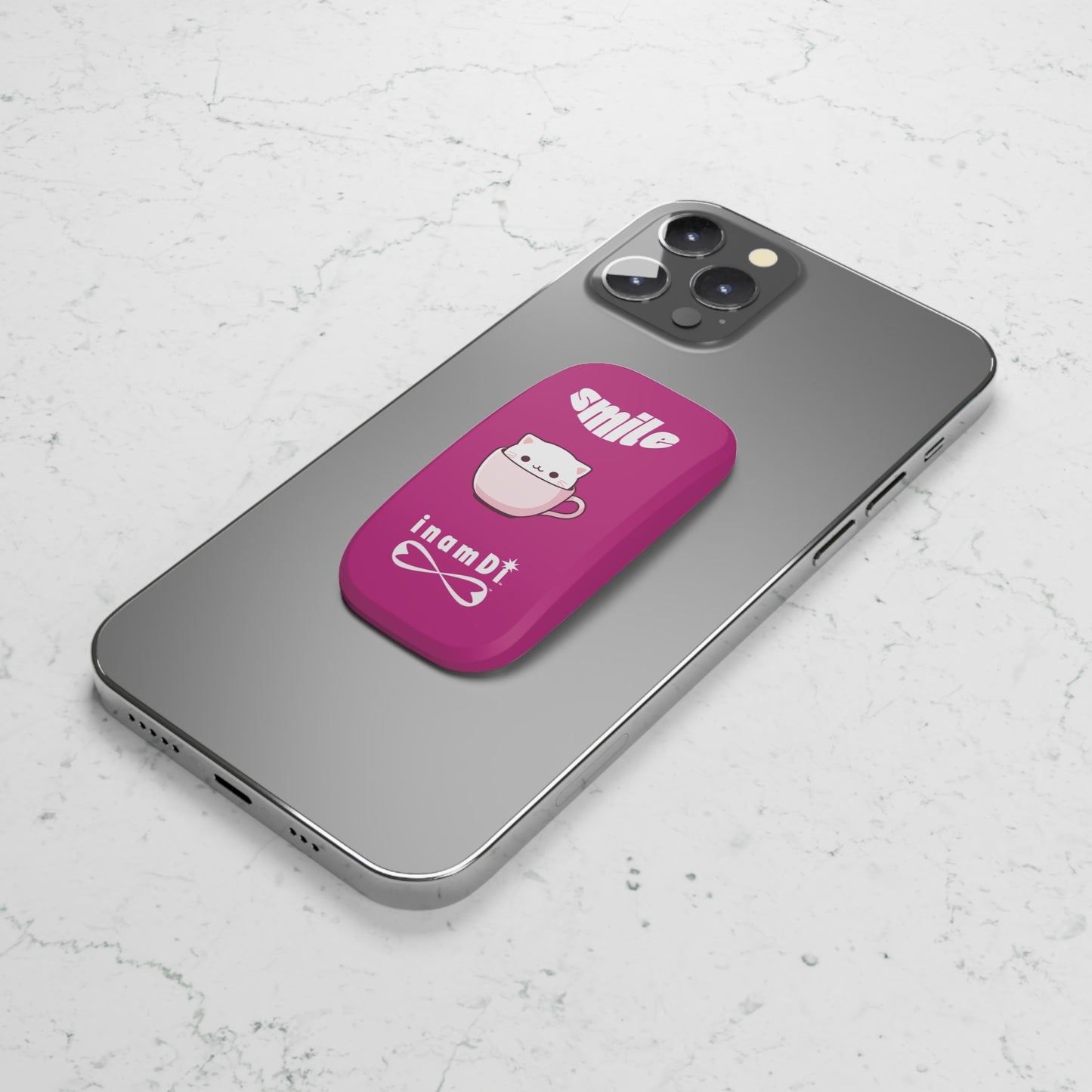 Cute Phone Grip with Smile Cat Design, Cell Phone Accessories, Kawaii Tech Gift, Phone Holder, Pink Cat Grip, Fun Gadget
