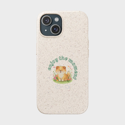Funda biodegradable para teléfono - "Disfruta el momento" - Ecológica, regalo para amantes de los perros, accesorio adorable para mascotas, estilo de vida sostenible, diseño único