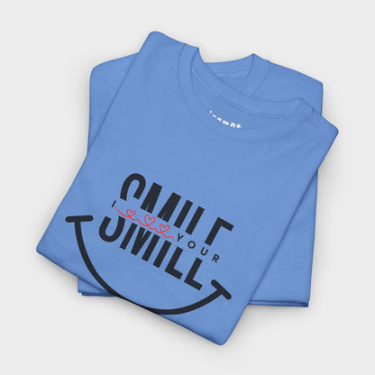 Camiseta de algodón grueso “SMILE” para hombre: camiseta motivadora para uso diario, regalos y vibras positivas.