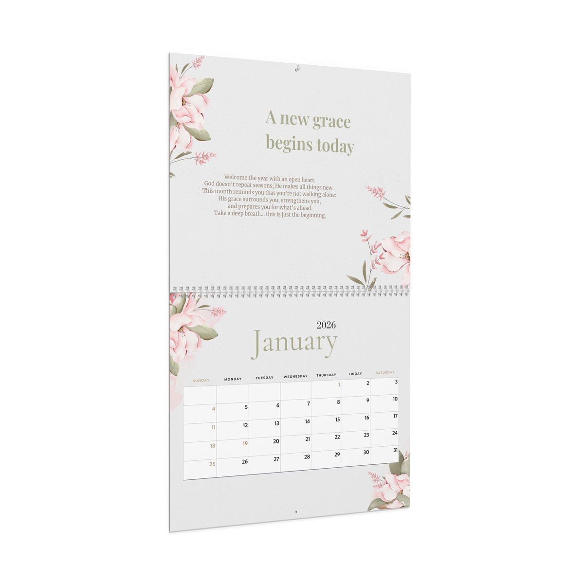2026 Faith Wall Calendar — A Year of Hope & Reflection | Floral Christian Monthly Planner