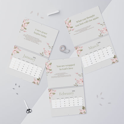Calendario de pared de fe 2026: Un año de esperanza y reflexión | Planificador mensual cristiano floral