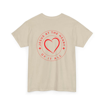 “Jesus at the Heart of It ALL” Christian T-Shirt for Men – Faith-Focused Cotton Tee