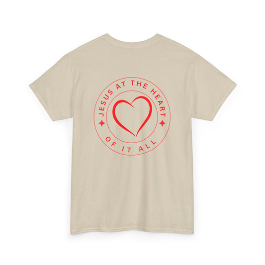 “Jesus at the Heart of It ALL” Christian T-Shirt for Men – Faith-Focused Cotton Tee