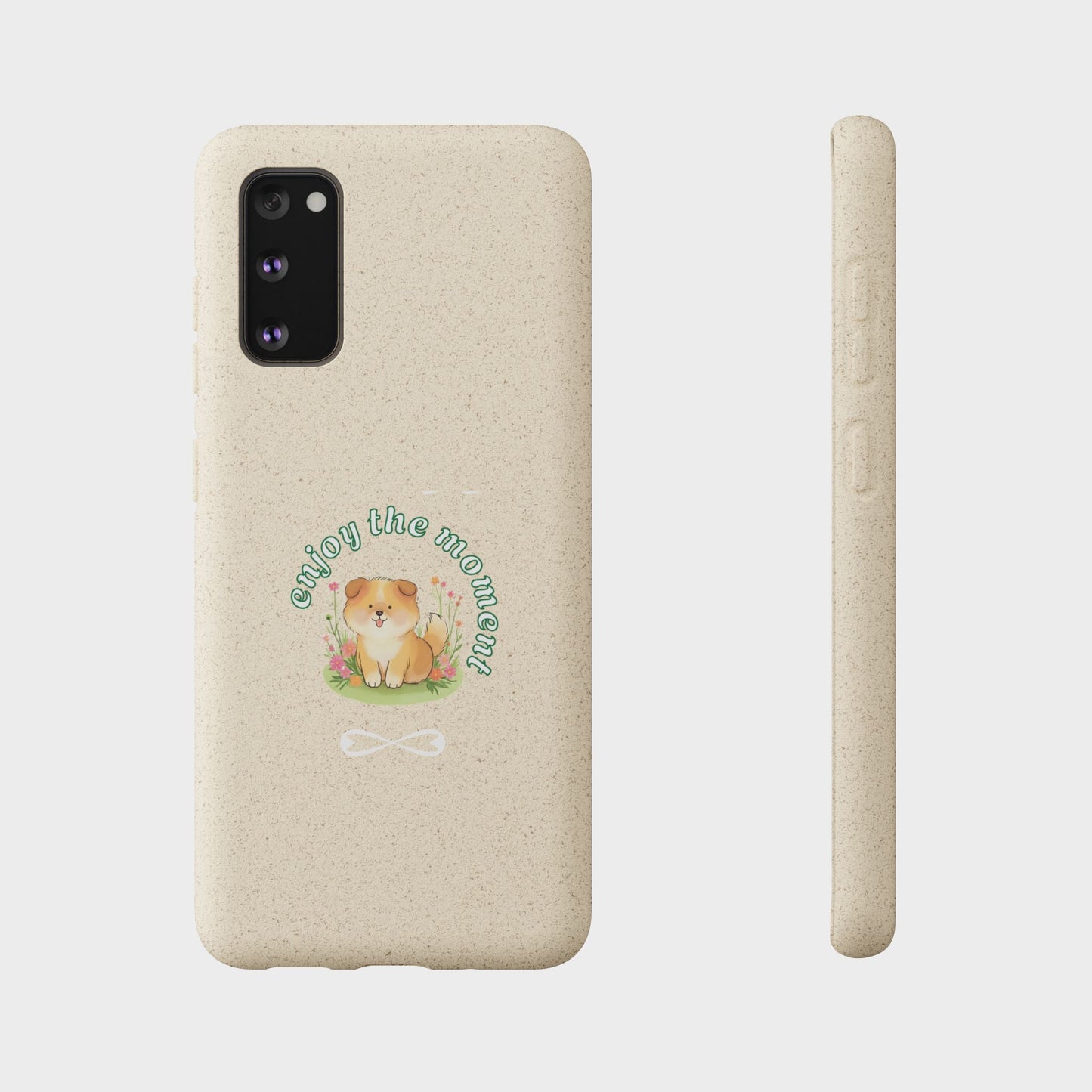 Funda biodegradable para teléfono - "Disfruta el momento" - Ecológica, regalo para amantes de los perros, accesorio adorable para mascotas, estilo de vida sostenible, diseño único