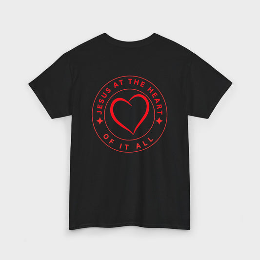 “Jesus at the Heart of It ALL” Christian T-Shirt for Men – Faith-Focused Cotton Tee