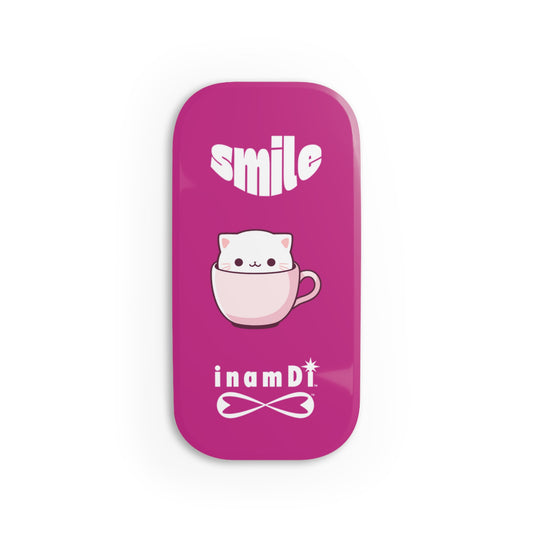 Cute Phone Grip with Smile Cat Design, Cell Phone Accessories, Kawaii Tech Gift, Phone Holder, Pink Cat Grip, Fun Gadget
