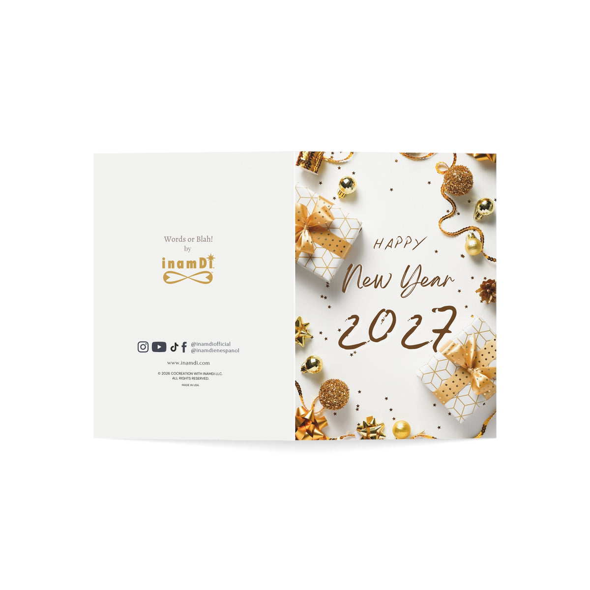 Tarjeta de felicitación de Año Nuevo 2026: Celebración con confeti dorado (paquete de 1, 10, 30 y 50)