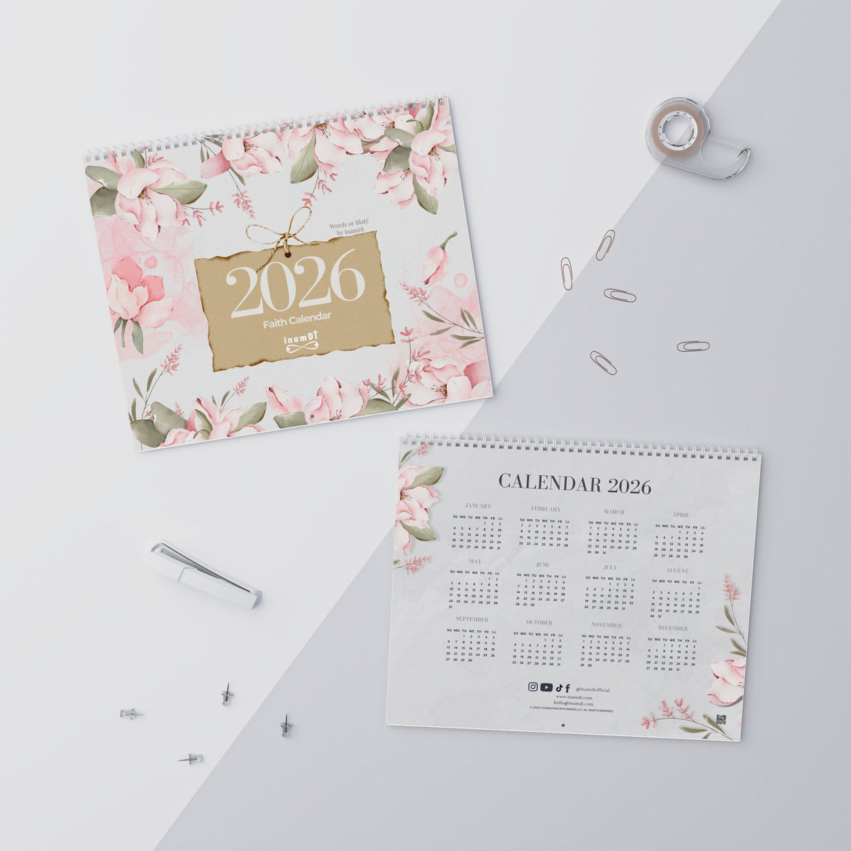 2026 Faith Wall Calendar — A Year of Hope & Reflection | Floral Christian Monthly Planner