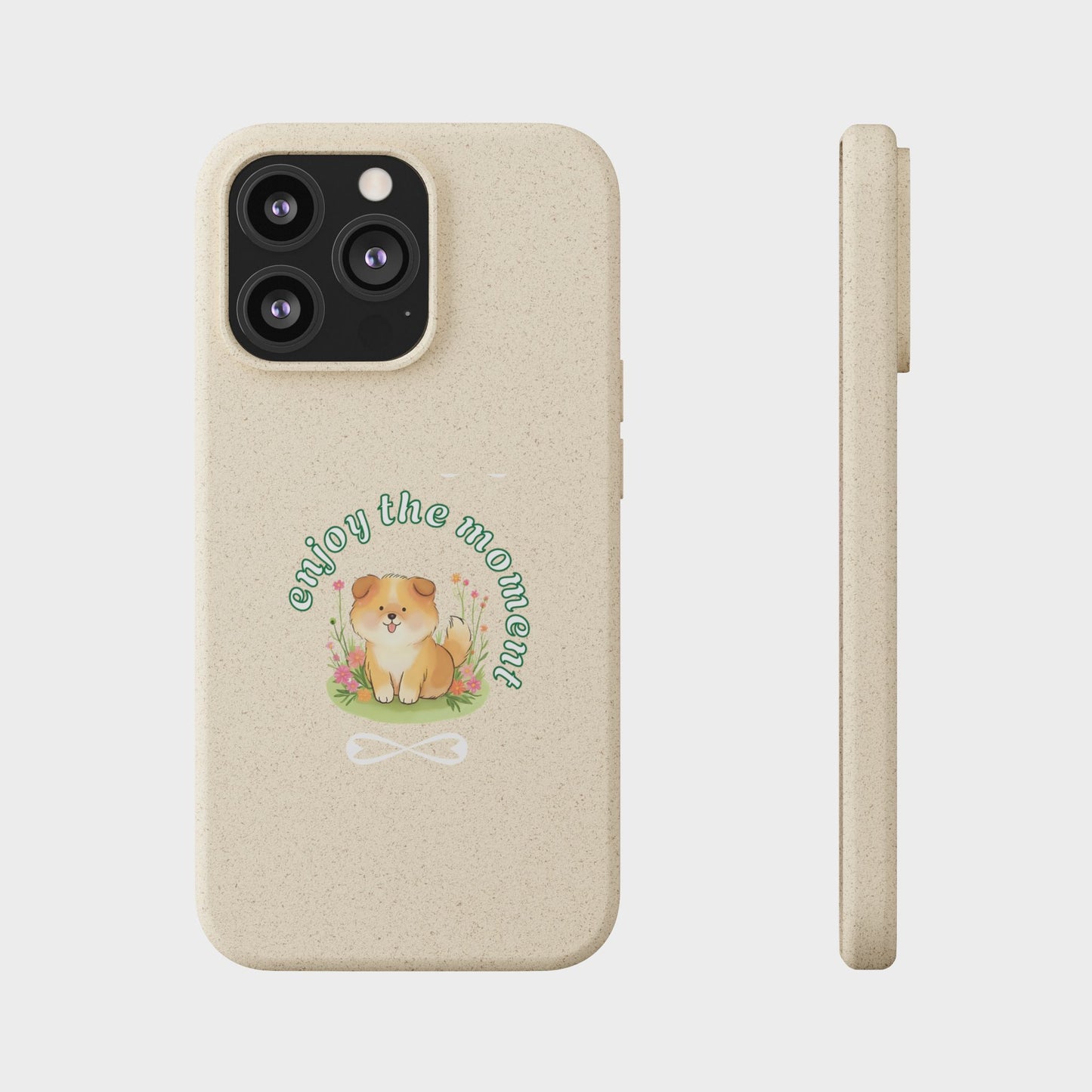 Funda biodegradable para teléfono - "Disfruta el momento" - Ecológica, regalo para amantes de los perros, accesorio adorable para mascotas, estilo de vida sostenible, diseño único